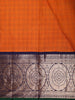 Deep Burnt Orange Checked Woven Design Pure Kanchipuram Silk Saree with Contrast Zari Border
