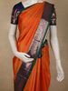 Deep Burnt Orange Checked Woven Design Pure Kanchipuram Silk Saree with Contrast Zari Border