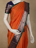 Deep Burnt Orange Checked Woven Design Pure Kanchipuram Silk Saree with Contrast Zari Border