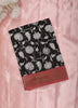 Deep Charcoal Black Floral Printed Design Linen Cotton Saree with Contrast Border