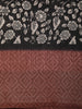 Deep Charcoal Black Floral Printed Design Mixed Cotton Saree with Contrast Border