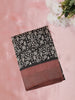 Deep Charcoal Black Floral Printed Design Mixed Cotton Saree with Contrast Border