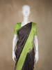 Deep Charcoal Black Gold Zari Butta Woven Design Semi Tussar Saree with Contrast Border