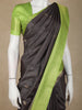 Deep Charcoal Black Gold Zari Butta Woven Design Semi Tussar Saree with Contrast Border