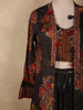 Deep Charcoal Black Paisley Printed Design Georgette Palazzo Suit with Long Coat
