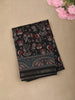 Deep Charcoal Black Traditional Folk Printed Design Chanderi Cotton Saree with Zari Border