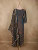 Deep Charcoal Grey Floral Zari Embroidered Design Organza Palazzo Suit with Dupatta
