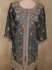 Deep Charcoal Grey Floral Zari Embroidered Design Organza Palazzo Suit with Dupatta