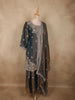 Deep Charcoal Grey Floral Zari Embroidered Design Organza Palazzo Suit with Dupatta
