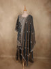 Deep Charcoal Grey Floral Zari Embroidered Design Organza Palazzo Suit with Dupatta