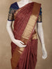 Deep Chestnut Brown Butta Zari Woven Design Pure Kanchipuram Silk Saree with Peacock Zari Border