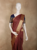 Deep Chestnut Brown Butta Zari Woven Design Pure Kanchipuram Silk Saree with Peacock Zari Border