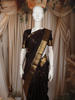 Deep Chocolate Brown Floral Butta Zari Woven Design Kanchipuram Silk Saree with Elephant Motif Zari Border
