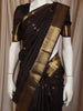 Deep Chocolate Brown Floral Butta Zari Woven Design Kanchipuram Silk Saree with Elephant Motif Zari Border