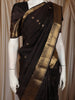 Deep Chocolate Brown Floral Butta Zari Woven Design Kanchipuram Silk Saree with Elephant Motif Zari Border