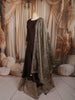 Deep Chocolate Brown Gold Zari and Sequins Embroidered Design Semi Silk Long Anarkali Gown with Contrast Dupatta