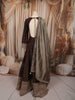 Deep Chocolate Brown Gold Zari and Sequins Embroidered Design Semi Silk Long Anarkali Gown with Contrast Dupatta