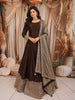 Deep Chocolate Brown Gold Zari and Sequins Embroidered Design Semi Silk Long Anarkali Gown with Contrast Dupatta