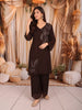 Deep Chocolate Brown Leaf Sequins and Beads Embroidered Design Chiffon Fancy Palazzo Suit