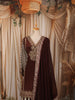 Deep Chocolate Brown Paisley Mirror Embroidered Design Crepe Silk Palazzo Suit with Matching Dupatta