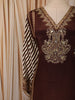 Deep Chocolate Brown Paisley Mirror Embroidered Design Crepe Silk Palazzo Suit with Matching Dupatta