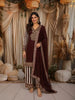 Deep Chocolate Brown Paisley Mirror Embroidered Design Crepe Silk Palazzo Suit with Matching Dupatta