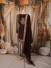 Deep Chocolate Brown Paisley Mirror Embroidered Design Crepe Silk Palazzo Suit with Matching Dupatta