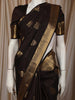 Deep Chocolate Brown Peacock Butta Zari Woven Design Kanchipuram Silk Saree with Deer Motif Zari Border