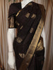 Deep Chocolate Brown Peacock Butta Zari Woven Design Kanchipuram Silk Saree with Deer Motif Zari Border