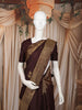 Deep Chocolate Brown Royal Procession Motif Zari Woven Design Pure Kanchipuram Silk Saree with Matching Gold  Zari Border