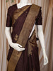 Deep Chocolate Brown Royal Procession Motif Zari Woven Design Pure Kanchipuram Silk Saree with Matching Gold  Zari Border
