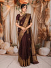 Deep Chocolate Brown Royal Procession Motif Zari Woven Design Pure Kanchipuram Silk Saree with Matching Gold  Zari Border