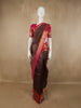 Deep Chocolate Brown Striped Woven Design Pure Kanchipuram Silk Saree with Contrast Zari Border