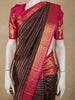 Deep Chocolate Brown Striped Woven Design Pure Kanchipuram Silk Saree with Contrast Zari Border