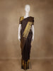 Deep Chocolate Brown Stripes Woven Pure Kanchipuram Silk Saree