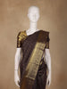 Deep Chocolate Brown Stripes Woven Pure Kanchipuram Silk Saree