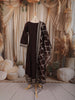 Deep Chocolate Brown Thread Embroidered Design Semi Silk Anarkali Salwar Suit with Matching Dupatta