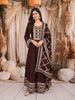 Deep Chocolate Brown Thread Embroidered Design Semi Silk Anarkali Salwar Suit with Matching Dupatta