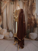 Deep Chocolate Brown Vertical Striped Ornamental Embroidered Design Crepe Silk Straight Cut Salwar Suit with Matching Dupatta