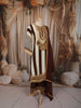 Deep Chocolate Brown Vertical Striped Ornamental Embroidered Design Crepe Silk Straight Cut Salwar Suit with Matching Dupatta