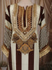 Deep Chocolate Brown Vertical Striped Ornamental Embroidered Design Crepe Silk Straight Cut Salwar Suit with Matching Dupatta