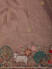 Deep Cocoa Brown Floral Embroidered Design Tissue Organza designer Saree