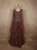 Deep Cocoa Brown Heavy Sequins and Stone Embellished Design Net Party Wear Gown