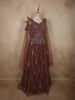 Deep Cocoa Brown Heavy Sequins and Stone Embellished Design Net Party Wear Gown