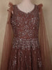 Deep Cocoa Brown Heavy Sequins and Stone Embellished Design Net Party Wear Gown
