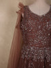 Deep Cocoa Brown Heavy Sequins and Stone Embellished Design Net Party Wear Gown