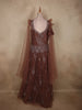 Deep Cocoa Brown Heavy Sequins and Stone Embellished Design Net Party Wear Gown