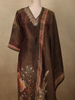 Deep Coffee Brown Floral Thread Embroidered Design Tissue Silk Salwar Suit
