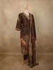 Deep Coffee Brown Floral Thread Embroidered Design Tissue Silk Salwar Suit