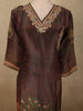 Deep Coffee Brown Floral Thread Embroidered Design Tissue Silk Salwar Suit